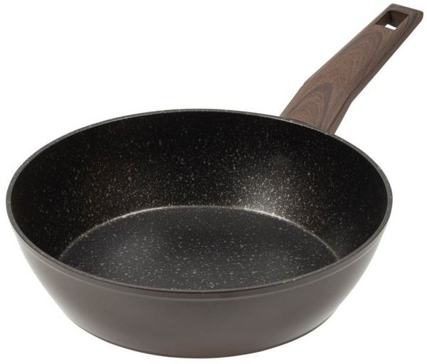 RESTO Kitchenware Bratpfanne Carina, tiefe Schmorpfanne mit holzähnlichem Soft-Touch-Griff, Aluminium (1-tlg), mit Marmor-Antihaftbeschichtung, 4-lagig, für alle Herdarten geeignet