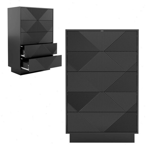 UEV Kommode mit 5 Schubladen, Sideboard, Schubladenschrank, Schmal kommode (Sideboard für Wohnzimmer Schlafzimmer Büro Flur, Aufbewahrungsschrank mit Kisppschutz mehrzweckschrank), Drucköffner/ Push to open Schubladen Aufbewahrungskommode