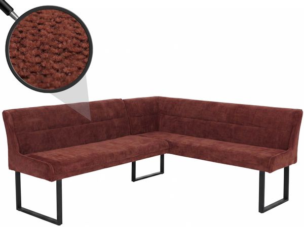 Eckbank HWC-O81, Esszimmerbank Bank, Öko-Tex (310g/m²) Chenille Stoff/Textil Metall 210x159 cm ~ rot