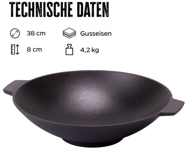 Grillfürst Gusseisen Wok XL mit 2 Griffen Ø 38 cm Bild 2