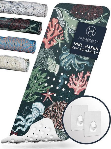 Homerella Badematte rutschfest 100% BPA frei inkl. 2 Haken zum Aufhängen 100x40cm, Antirutschmatte Badewanne hautsensitiv & schimmelresistent Bild 2