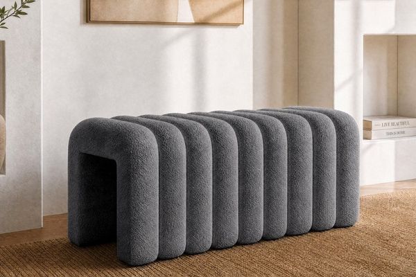 riess-ambiente Polsterbank VOGUE 95cm grau - Bouclé, Schaumstoff, Lounge, montiert, kuschelig (Einzelartikel, 1-St), Moderne Bettbank - ideal für Wohn-, Ess- oder Schlafzimmer oder Loft