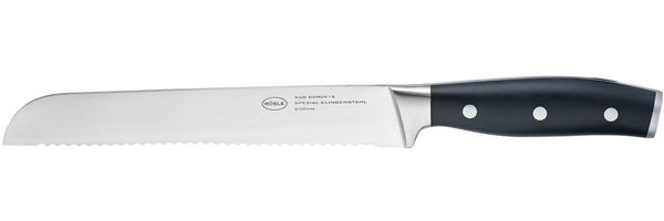 RÖSLE 'Tradition' Brotmesser, mit Fingerschutz, Wellenschliff, Klingenspezialstahl, POM schwarz, 2,3 x 32,5 x 3,5 cm