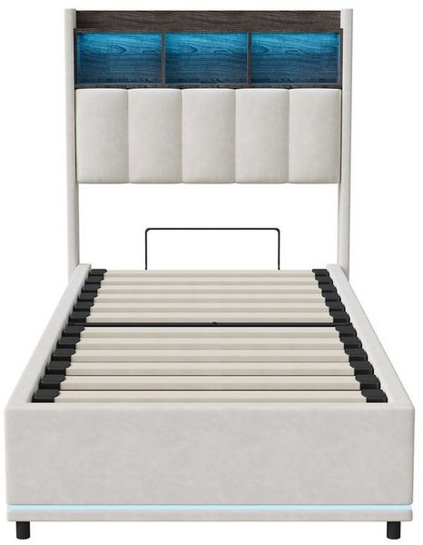 Gdood Polsterbett Stauraumbett mit LED Beleuchtung und Ladefunktion 90x200 cm (1-tlg, Modernes Jugendbett, Leises Design Bett), Jugendbett Hydraulisches Stauraumbett