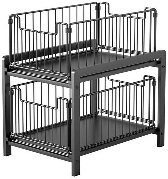 GarveeMore Küchenorganizer-Set 2Ebenen Auszug mit Schiebeschublade Kabinett Organizer Unter der Spüle, Slide-Out Stackable Under Sink Cabinet Organizer Mehrzweck für Küche