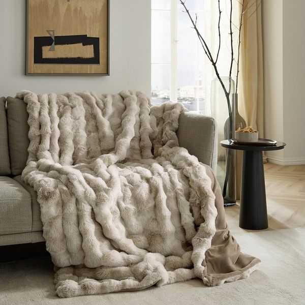 bugatti Tagesdecke bugatti Felldecke Bubble Beigec150 × 200 cm -gemütliches Wohnambiente