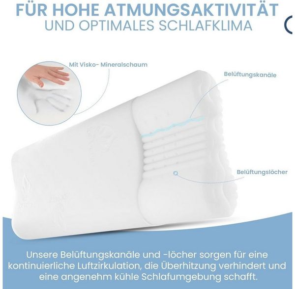 Bestschlaf Nackenstützkissen 50x35cm, 60x35cm, Bezug: Aloe Vera Bezug, mit waschbarem Bezug, für Hausstauballergiker geeignet Bild 2