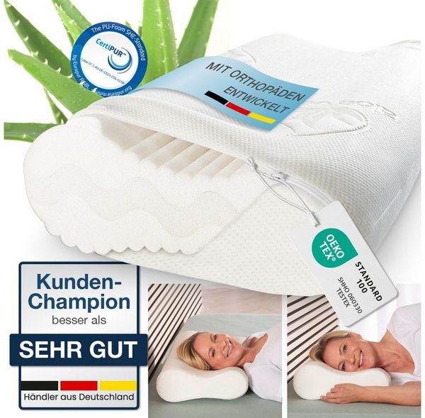 Bestschlaf Nackenstützkissen 50x35cm, 60x35cm, Bezug: Aloe Vera Bezug, mit waschbarem Bezug, für Hausstauballergiker geeignet Bild 5
