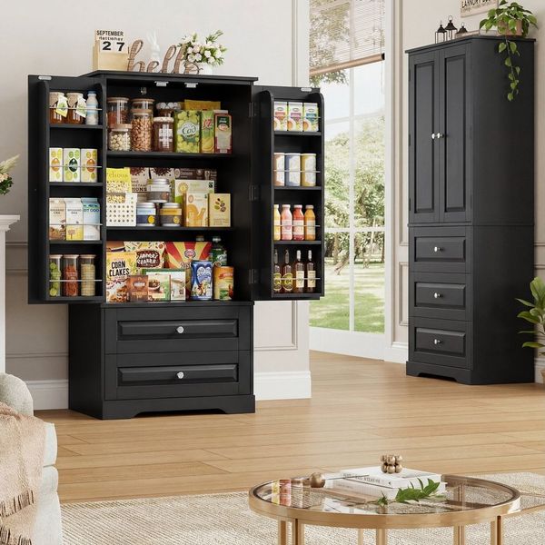 Homfa Mehrzweckschrank Küchenschrank Vorratsschrank Buffetschrank Speiseschrank mit 8 Türregalen, 2 Schubladen, 60x40x120cm