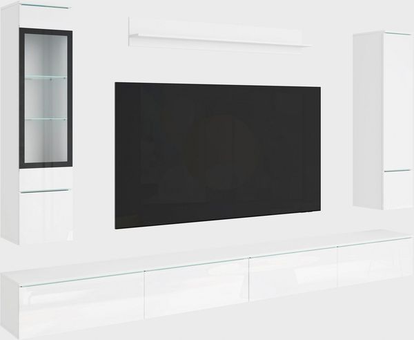Home affaire Wohnwand Vera, Breite 300 cm, (Komplett-Set, 5-St), Mit LED, Glasvitrine, grifflose Fronten