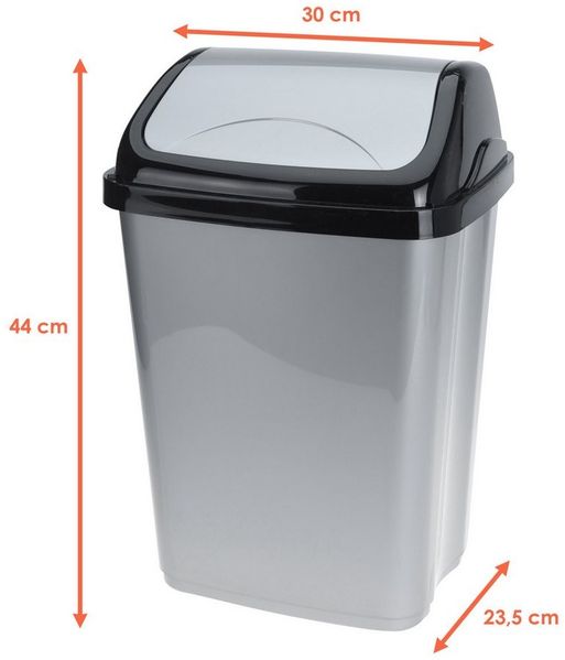 Spetebo Mülleimer Grauer Mülleimer mit Schwingdeckel - 22 Liter, Kunststoff Mülleimer in grau