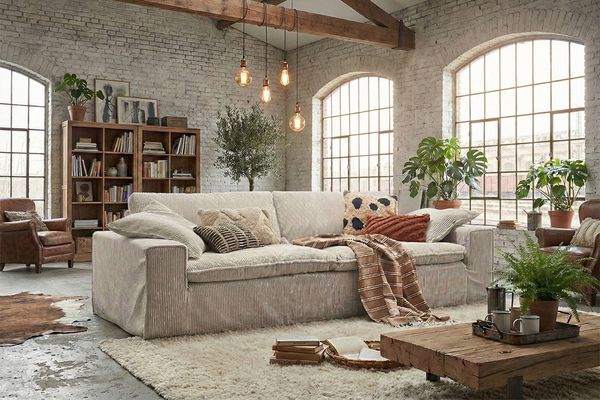 KAWOLA Sofa NETTA 4-Sitzer Bezug abziehbar Cord cremeweiß 90 x 116 x 258 cm