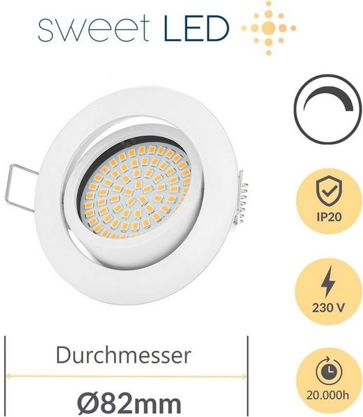 Sweet LED LED Einbaustrahler 6er Set flach Deckenspots dimmbar 5W weiß, Dimmfunktion, LED fest integriert, warmweiß, 3000K, Deckenspots, Deckenstrahler, Einbauleuchten