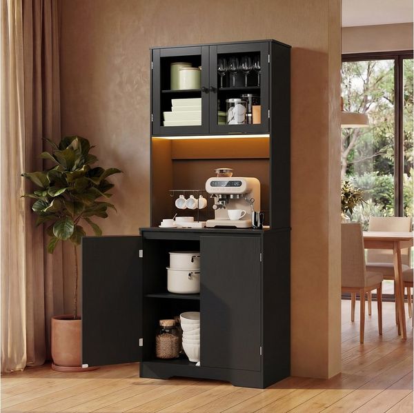 Bealife Buffet Küchenschrank mit Arbeitsplatte und 2 Schranktüren (Mit LED-Licht (farblich einstellbar) & Steckdose)