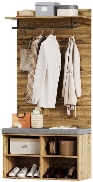 MODFU Garderoben-Set Kleiderschrank-Set, (Schuhbank, Schuhschrank, 1-St, mit Schublade, Regal, Kleiderhaken), Schuhbank mit Polster