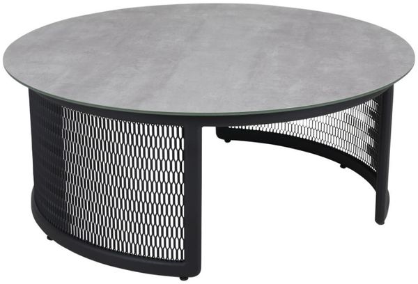 Gartencouchtisch Virgo aus Aluminium mit Glasplatte, modern, rund, grau, Ø 105 cm