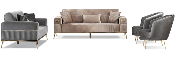 Sitzgruppe/Sofa Set - Wohnzimmergarnitur "Mirela" 3+3+1-Hellgrau