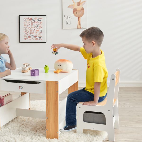 Baby Vivo Kindersitzgruppe mit multifunktionalem Tisch und 2 Stühlen aus Holz - Mia