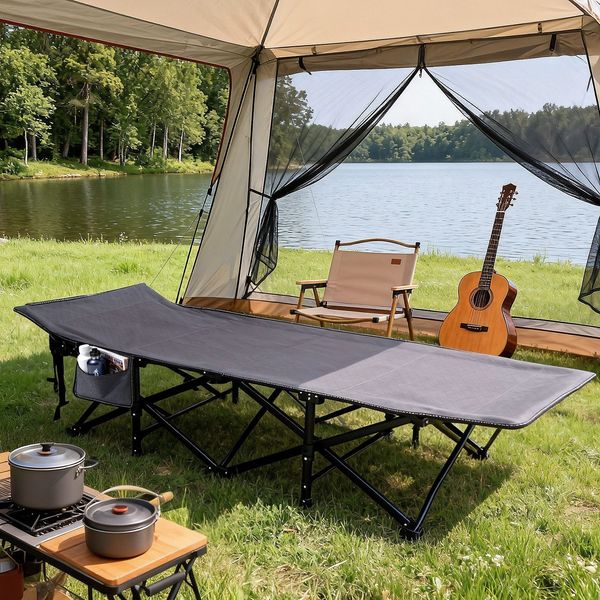 Sekey Feldbett Klappbar XXL Campingbett, 190 x 71 x 35 cm Klappbett mit seitlicher Tasche, für Garten Camping