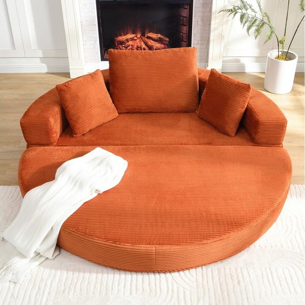 Merax Schlafsofa mit Schlaffunktion, Multifunktionales Sofa mit Hocker, Boneless Couch, Klappsofabett für Wohn/Arbeits/Schlafzimmer 1 Teile, 2-in-1 Sofa-Bett mit Cordstoffbezug inkl. 3 Kissen, 173x176cm