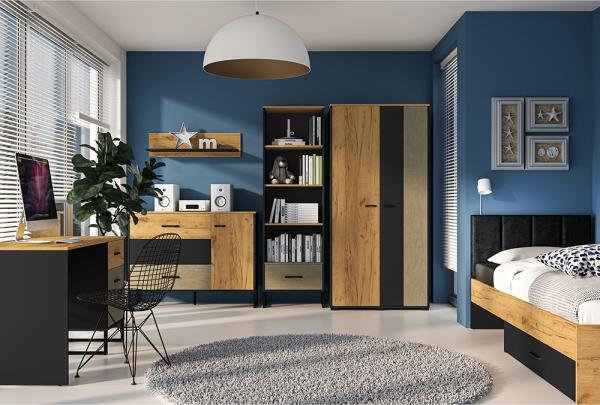 Jugendzimmer Set 6-teilig CASPER-131 mit Bett 90x200cm in schwarz, braun Bild 1