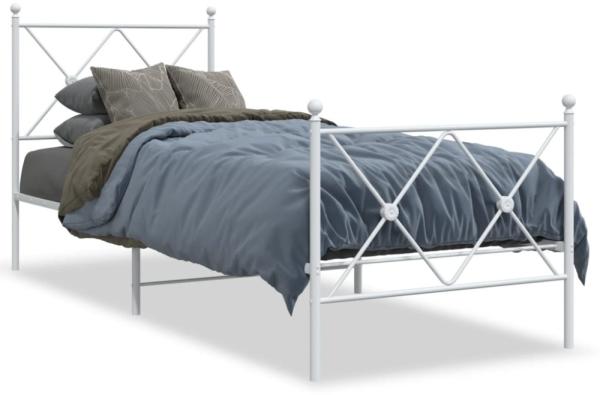 vidaXL Bettgestell mit Kopf- und Fußteil Metall Weiß 75x190 cm 376559