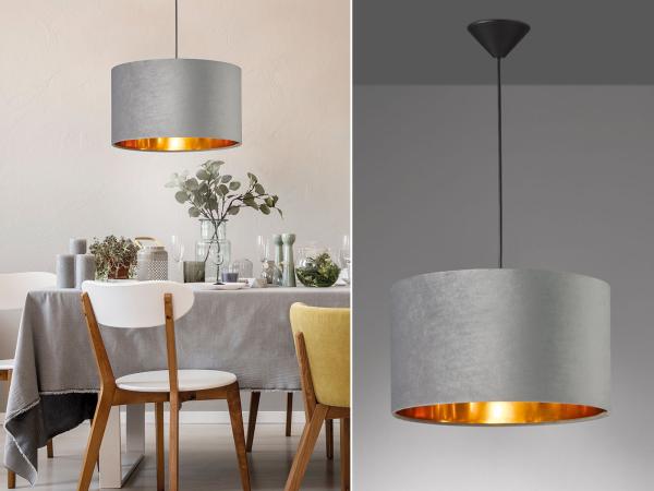 FISCHER & HONSEL LED Pendelleuchte, Dimmfunktion, LED wechselbar, Warmweiß, ausgefallen-e mit Samt Lampenschirm Grau Gold-en für Esstisch, Ø 40cm