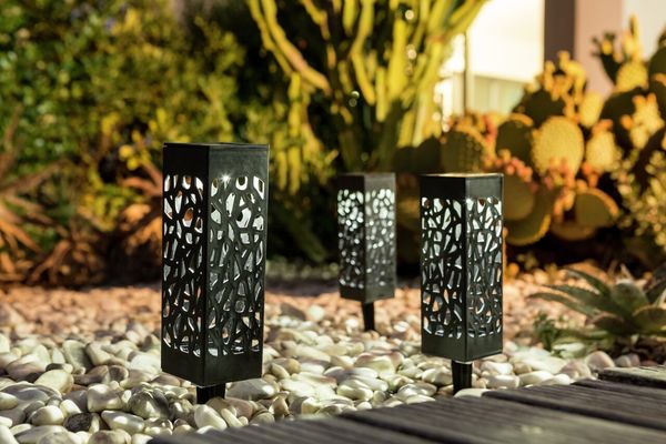 Ambia Garden Solarleuchten Set 3-tlg, Kunststoff schwarz, LED-Leuchtmittel, IP44