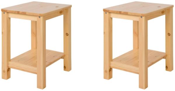 Holzhocker 2er Set Sitzhocker Kiefer Holz Natur Massiv Tischhocker Garderobe Esszimmer Schminktisch Hocker