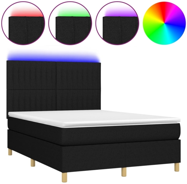 vidaXL Boxspringbett mit Matratze & LED Schwarz 140x190 cm Stoff 3135591