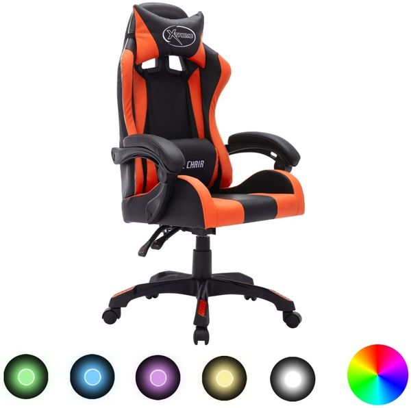 Gaming Stuhl, Bürostuhl mit RGB LED-Leuchten Orange und Schwarz Kunstleder