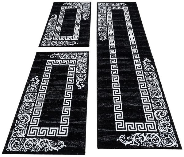 Carpettex Kurzflor-Bettumrandung Mäander-Design, Höhe 12 mm, (Bett-Set, 3-tlg, Bettvorlage), Schlafzimmer Teppich Bettumrandung Läufer Set 3 teilig