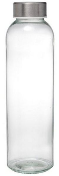 Glasflasche 500 ml - Trinflasche mit Drehverschluss aus Edelstahl, 22 x 6,5 cm