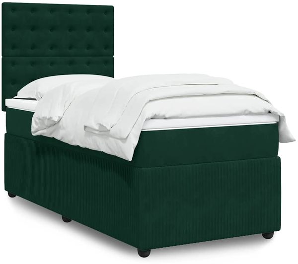 vidaXL Boxspringbett mit Matratze Dunkelgrün 90x200 cm Samt 3294553