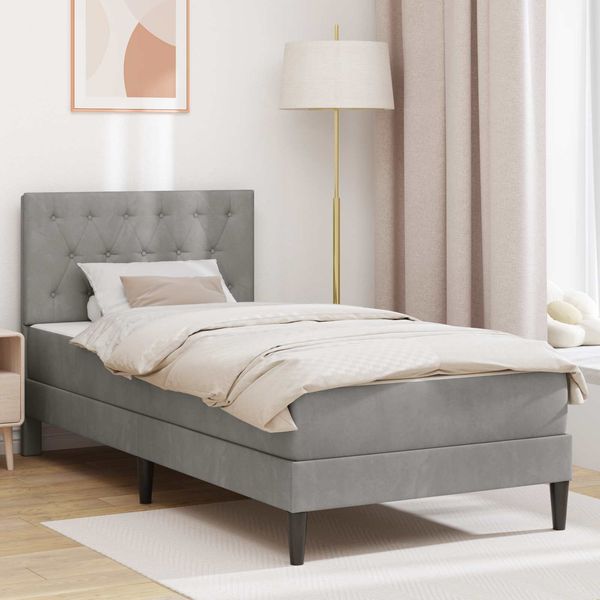vidaXL Bettgestell mit Matratze mit Kopfteil Hellgrau 90x200 cm Samt 3415024