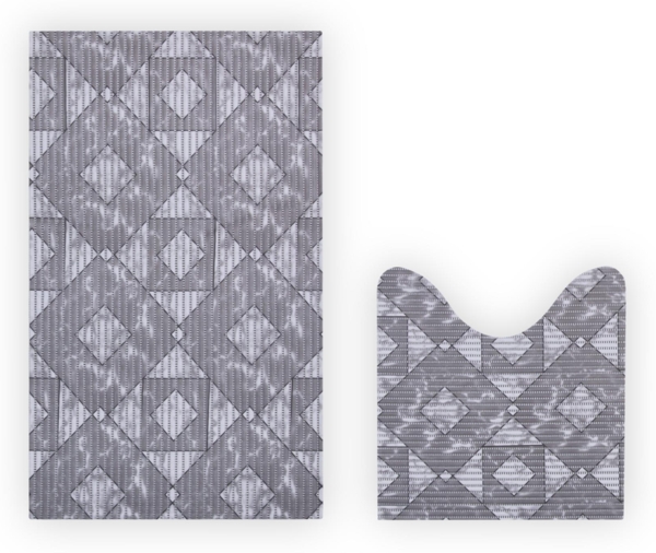 Teppich Badgarnitur 2-teilig - Geometrie - Weichschaummatte ( 80x48cm / 48x48cm ) - Badvorleger Badteppich Badezimmerteppich - Antirutsch Bad Dusche