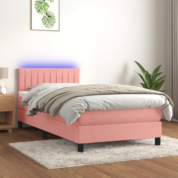 vidaXL Boxspringbett mit Matratze & LED Rosa 90x190 cm Samt 3134500