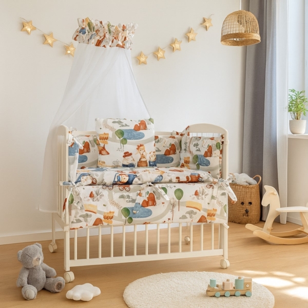RoyalBabyBett 3in1 Beistellbett Baby Animals Weiß mit Höhenverstellung