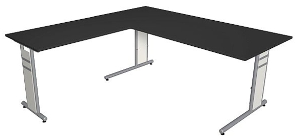 Kerkmann Schreibtisch 4096 Form 4 180x80 x68-82 cm mit Anbautisch 100x60 cm und C-Fuß-Gestell anthrazit