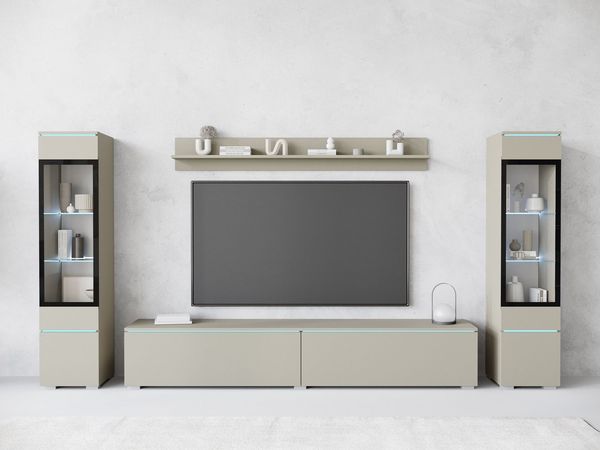 Home affaire Wohnwand VERA II, Vitrinen Türanschlag wechselbar, (Komplett-Set, 4-St), Mediawand 260 cm, Vitrine mit Verglasung, stehend und hängend