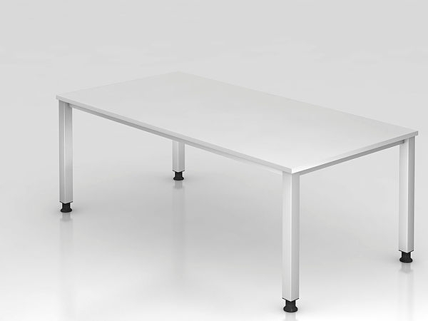 Schreibtisch QS2E 4-Fuß eckig 200x100cm Weiß Gestellfarbe: Silber