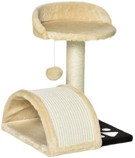 MC Star Kratzbaum Katzenbaum mit Spielbällen Katzenkratzbaum Sisalseil-Kratzstangen, Beige 35,5 x 37 x 46 cm