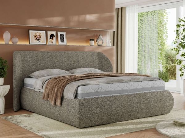 Polsterbett mit Lattenrost, Doppelbett Bettkasten, Bettgestell mit Gasdruckfeder Pocket Matratze - CAELA CLASSIC - 160 x 200 cm - Grau Struktur - VIRE LUX