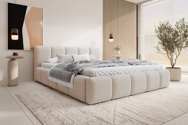 Compleo Polsterbett mit niedriges Kopfteil, Design Bett Abgerundet mit dicker Polsterung