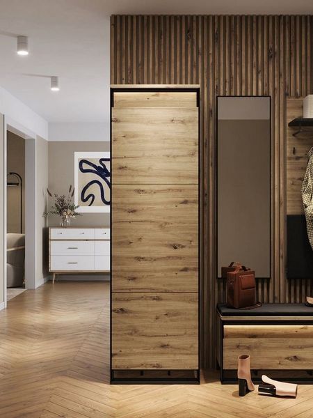 Compleo Kleiderschrank für den Flur LIMA, Öffnungssystem push to open, LED-Beleuchtung Loft stil