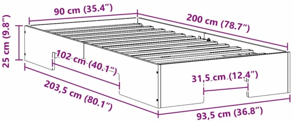 vidaXL Bodenbettgestell Braun 90 x 200 cm Massivholz Kiefer 873046 Bild 9
