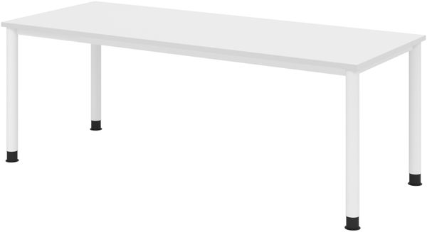 bümö höhenverstellbarer Schreibtisch H-Serie 200x80 cm in weiß, Gestell in Weiß - PC Tisch für's Büro manuell höhenverstellbar, Computertisch verstellbar, HS-20-W-W