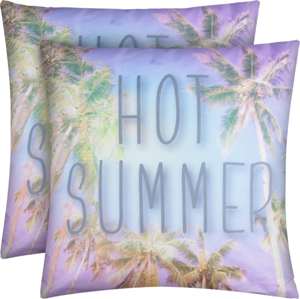 Outdoor Kissen 2er Pack ( 45 x 45 cm ) "Hot Summer" Dekokissen Fotodruck - Reißverschluss - Schmutz Wasserabweisend Garten - abnehmbarer Kissenbezug