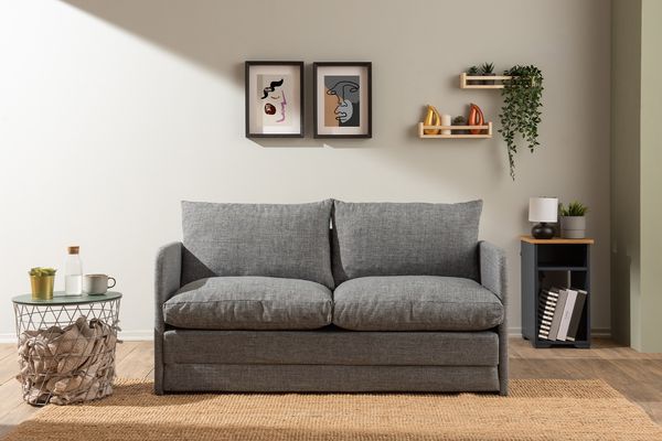 2-Sitzer-Schlafsofa, 'Saga', 66 x 70 x 148, Hellgrau