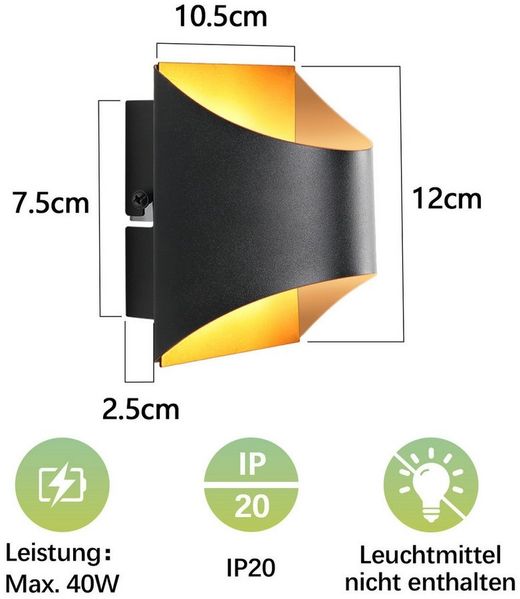 ZMH Wandleuchte Schwarz Gold - Up Down Modern Wandlampen Treppenhaus Kinderzimmer, Einfache Installation, ohne Leuchtmittel, G9 Keramik Wandbeleuchtung für Schlafzimmer